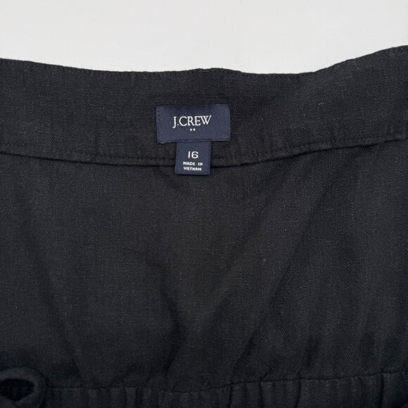 J.Crew Factory Women’s 16 Linen Blend Jumpsuit Black Cropped Wide Leg Belted - Picture 7 of 15